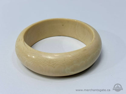 Vintage Carved Bone Bangle Bracelet Natural Cream Colour Statement Jewelry