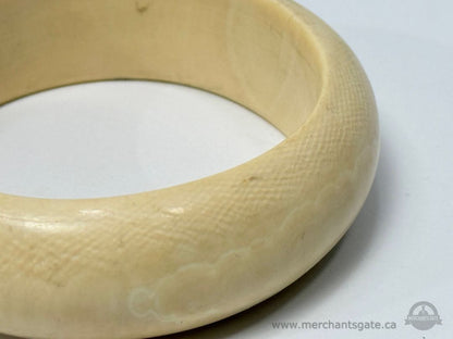 Vintage Carved Bone Bangle Bracelet Natural Cream Colour Statement Jewelry