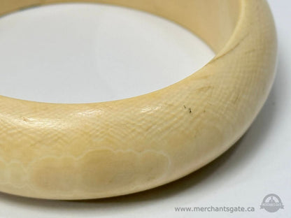 Vintage Carved Bone Bangle Bracelet Natural Cream Colour Statement Jewelry