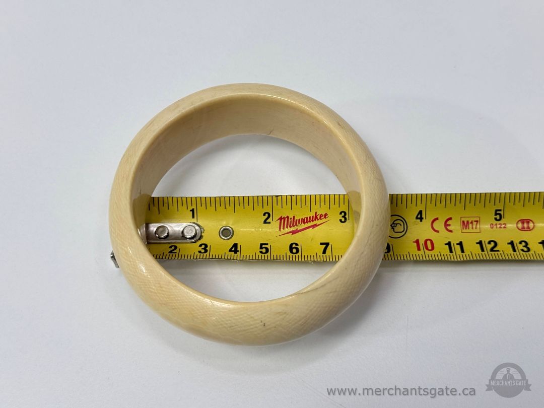 Vintage Carved Bone Bangle Bracelet Natural Cream Colour Statement Jewelry