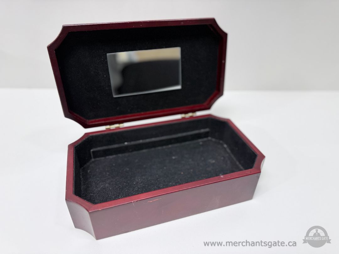 Wooden Jewelry Box With Mirror Lined Interior Hinged Lid 11 Inch Storage Case