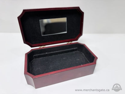 Wooden Jewelry Box With Mirror Lined Interior Hinged Lid 11 Inch Storage Case