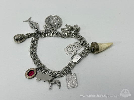 Vintage Sterling Silver Charm Bracelet 47g Mixed Charms Religious Nautical Animal