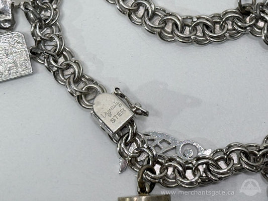 Vintage Sterling Silver Charm Bracelet 47g Mixed Charms Religious Nautical Animal