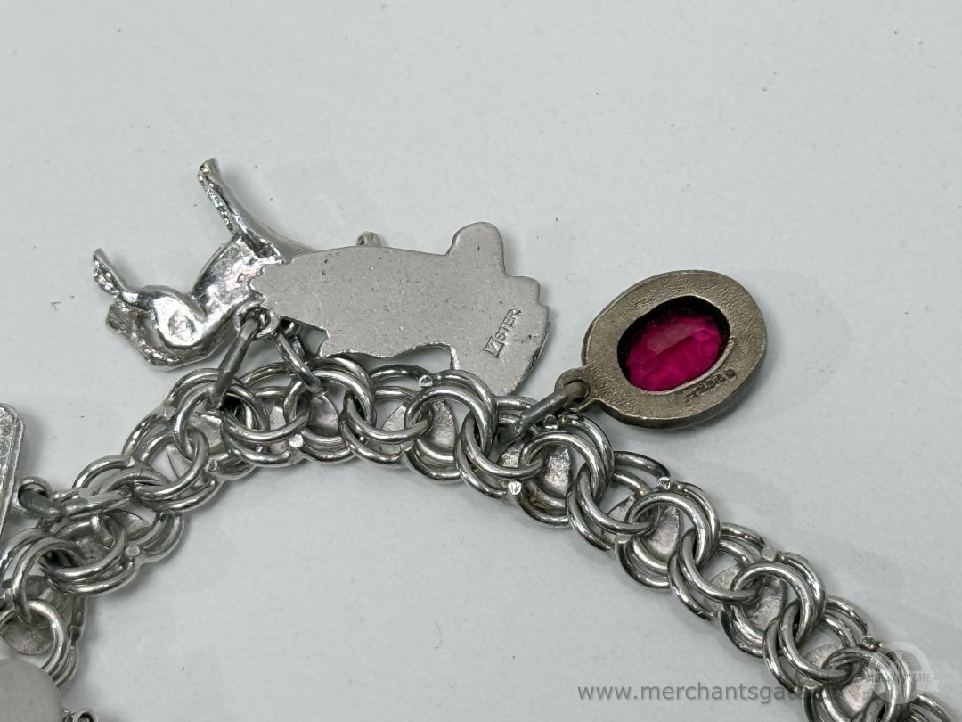 Vintage Sterling Silver Charm Bracelet 47g Mixed Charms Religious Nautical Animal