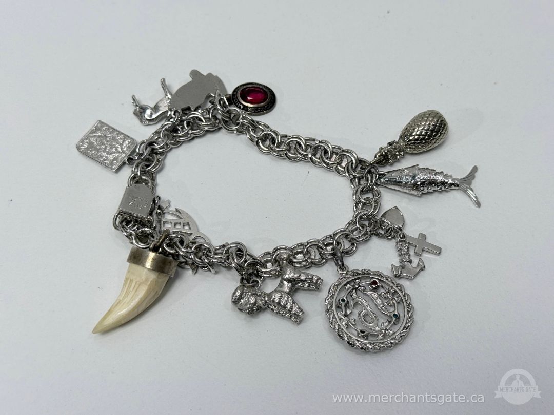 Vintage Sterling Silver Charm Bracelet 47g Mixed Charms Religious Nautical Animal