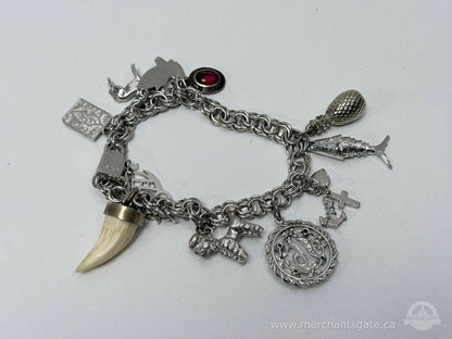 Vintage Sterling Silver Charm Bracelet 47g Mixed Charms Religious Nautical Animal