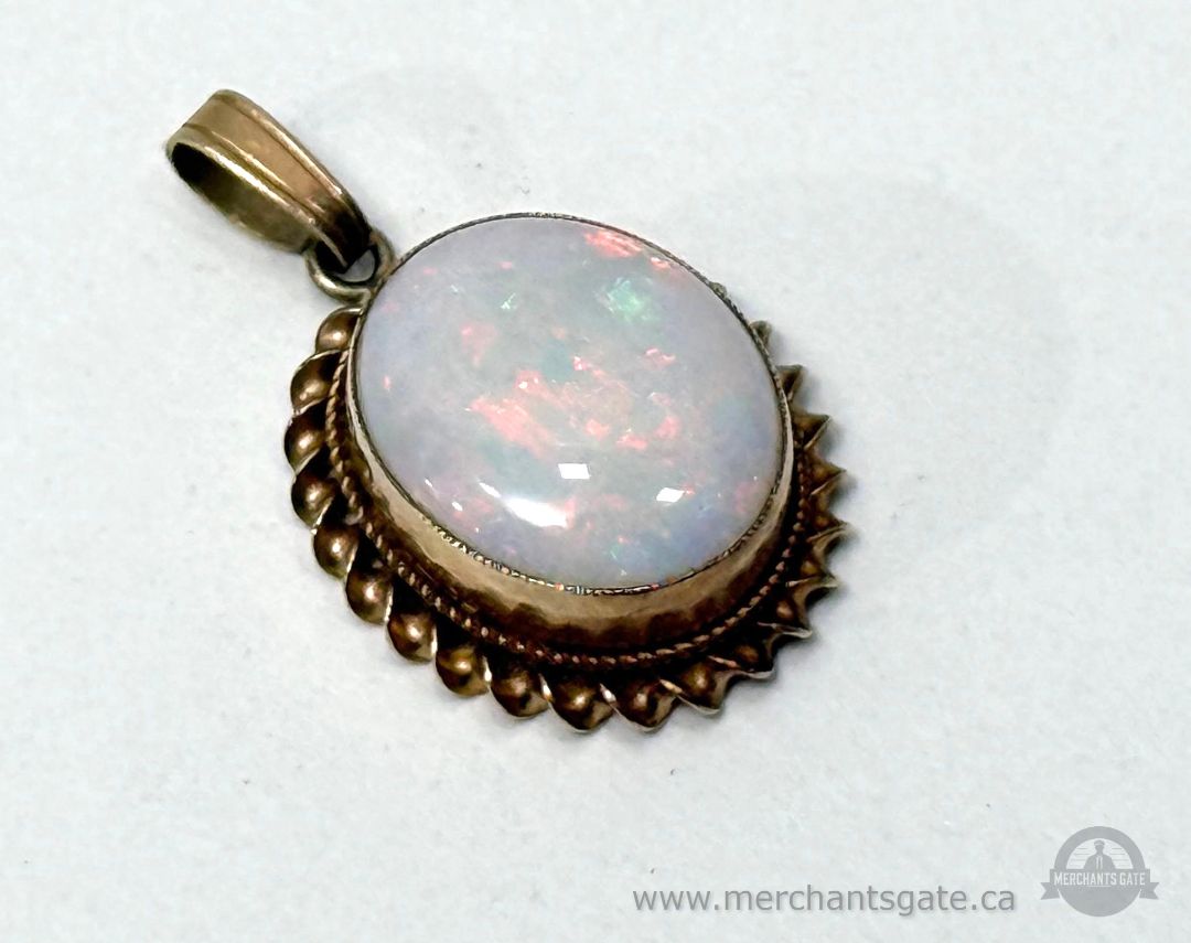 Vintage 9k Gold Opal Pendant 375 Hallmarked British Rope Bezel