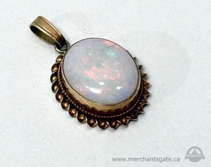 Vintage 9k Gold Opal Pendant 375 Hallmarked British Rope Bezel