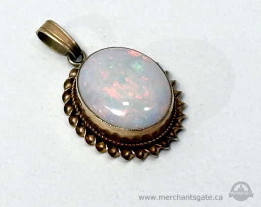 Vintage 9k Gold Opal Pendant 375 Hallmarked British Rope Bezel