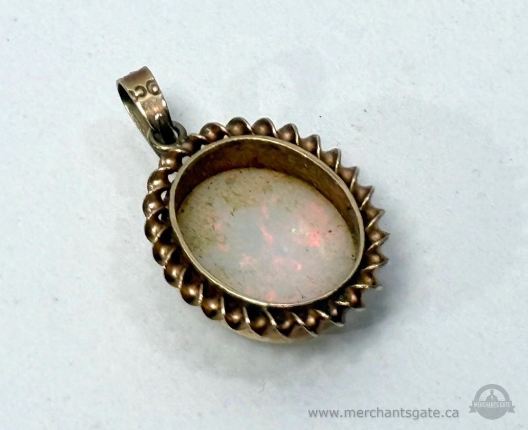 Vintage 9k Gold Opal Pendant 375 Hallmarked British Rope Bezel