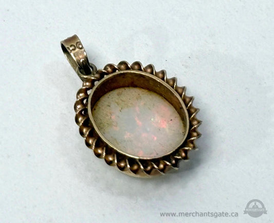 Vintage 9k Gold Opal Pendant 375 Hallmarked British Rope Bezel