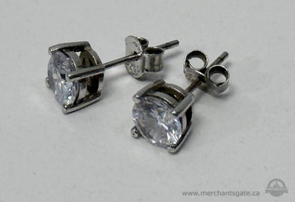 Sterling Silver CZ Stud Earrings Classic Round Cut Stamped Backs