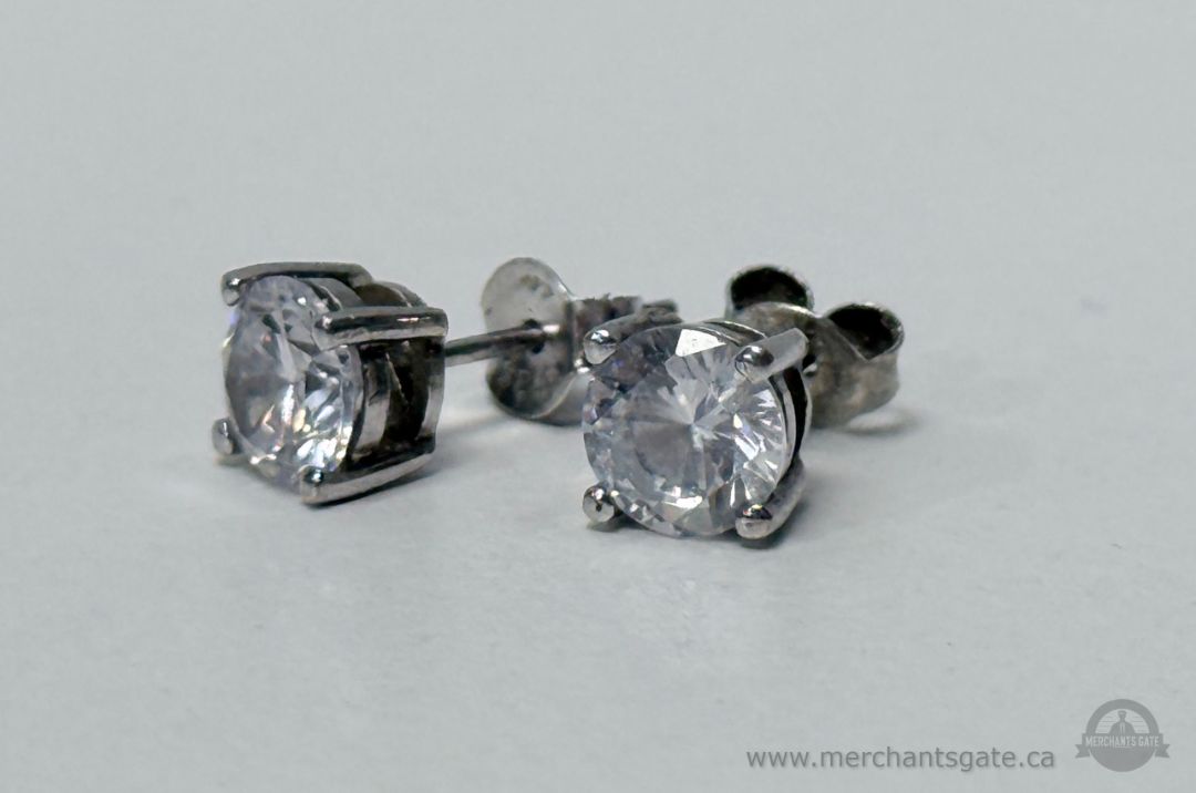 Sterling Silver CZ Stud Earrings Classic Round Cut Stamped Backs