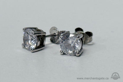 Sterling Silver CZ Stud Earrings Classic Round Cut Stamped Backs