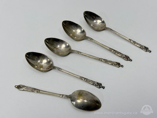 Vintage EPNS Silver Plated Teaspoons Set of Five Ornate Handle Pattern