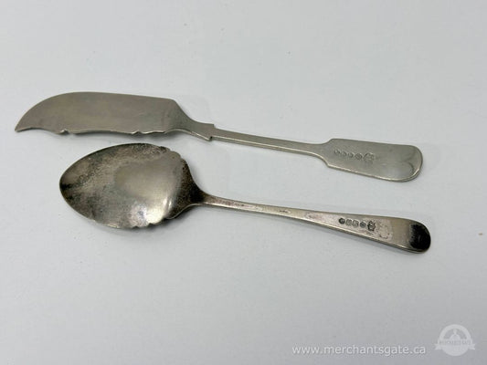 Vintage Silver Plate Serving Spoon with Butter Knife Set Floral Pattern