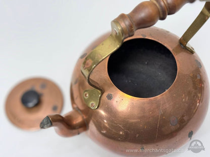 Vintage Tagus Copper Kettle Made in Portugal Wood Handle 6.5” Base