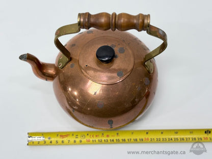 Vintage Tagus Copper Kettle Made in Portugal Wood Handle 6.5” Base