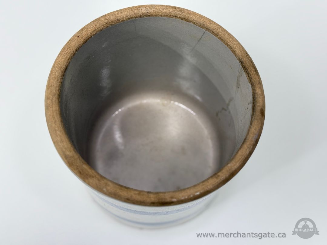 Stoneware Crock with Blue Bands Traditional Kitchen Crock Planter Utensil Holder