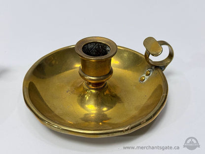 Pair Solid Brass Chamberstick Candlesticks with Finger Loop Handles Vintage