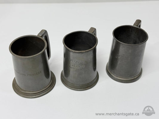 Vintage Pewter Tankard Lot with Engraved British Military and Commemorative Markings
