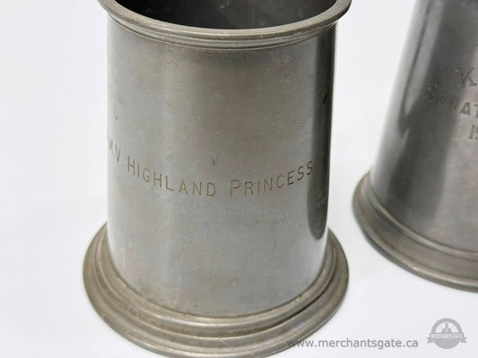 Vintage Pewter Tankard Lot with Engraved British Military and Commemorative Markings