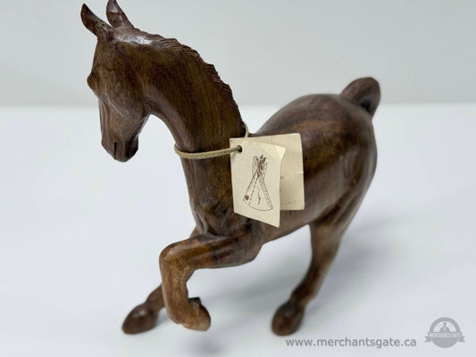 Ojibwa Hand Carved Wooden Horse Sculpture Signed Indigenous Canadian Art 11"