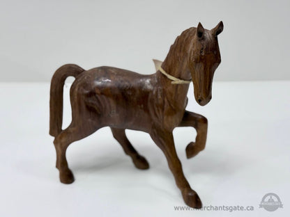 Ojibwa Hand Carved Wooden Horse Sculpture Signed Indigenous Canadian Art 11"