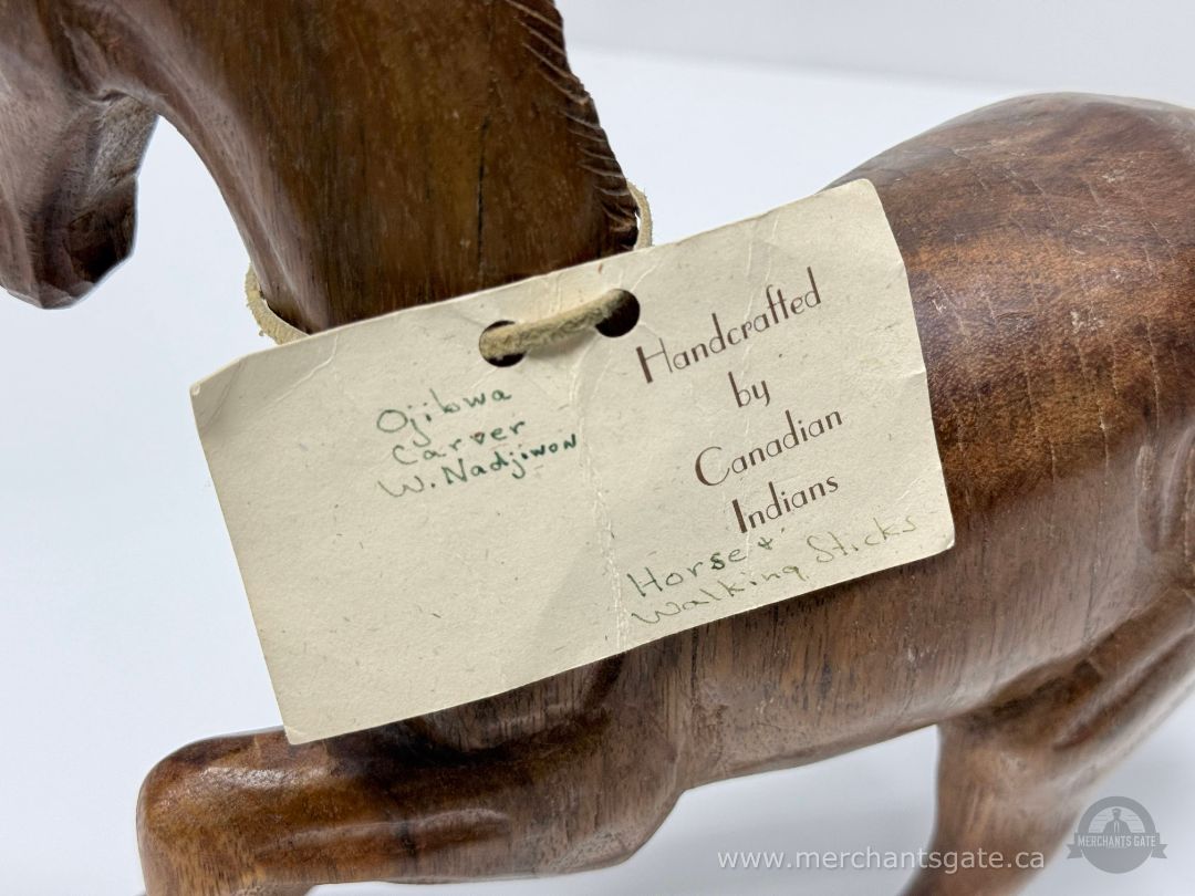 Ojibwa Hand Carved Wooden Horse Sculpture Signed Indigenous Canadian Art 11"