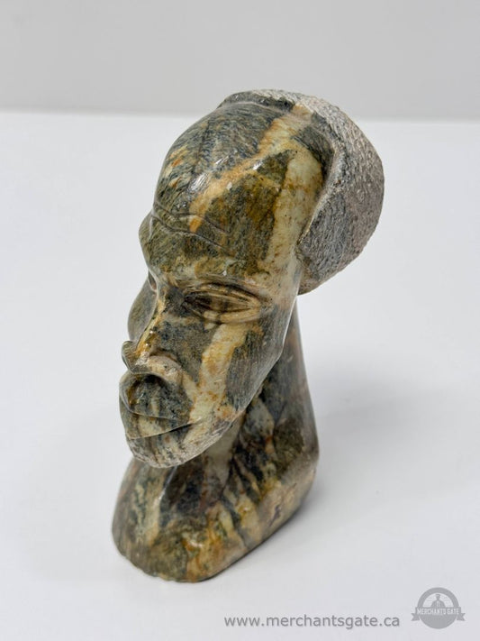 Carved Stone African-Style Head Sculpture Bust Polished Stone Art Figurine