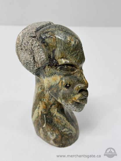 Carved Stone African-Style Head Sculpture Bust Polished Stone Art Figurine