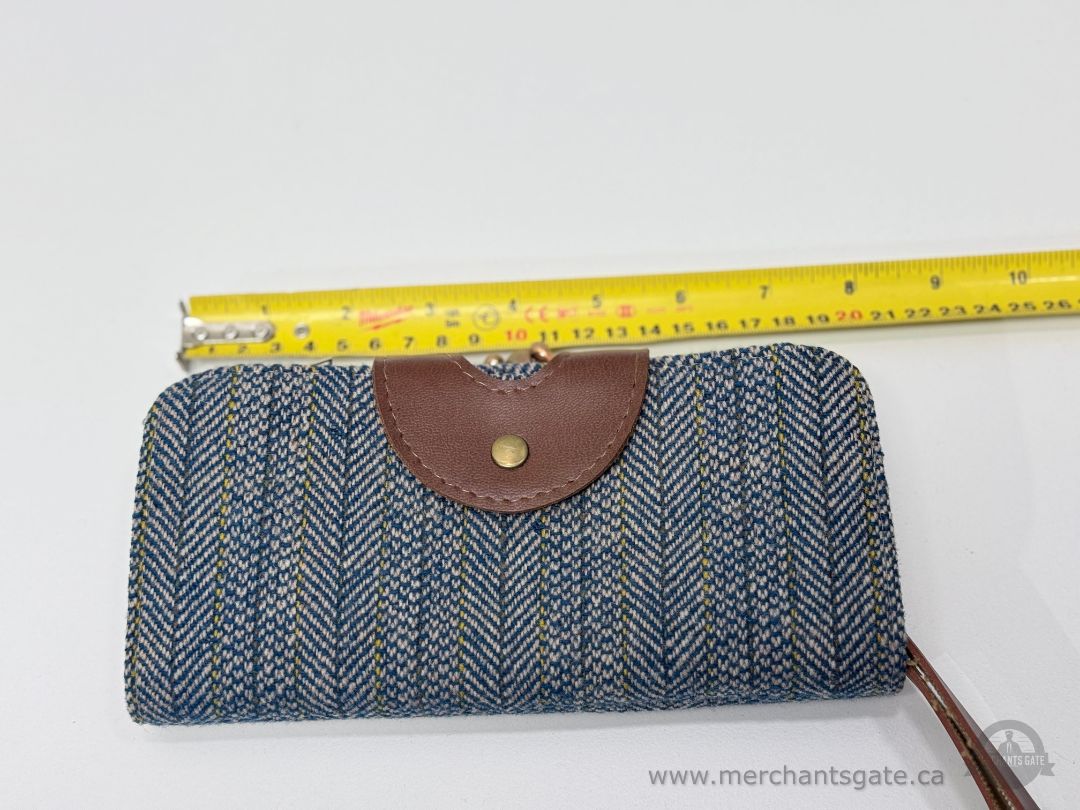 Vintage British Tweed Wallet / Clutch with Leather Trim & Kiss Lock Coin Purse