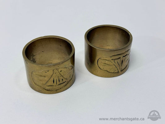 Vintage Brass Napkin Rings Pair with Leaf Motif Table Decor