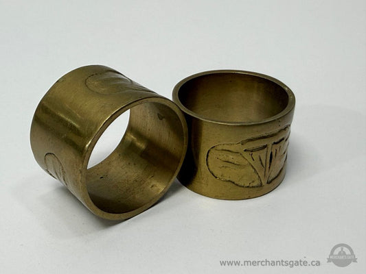 Vintage Brass Napkin Rings Pair with Leaf Motif Table Decor