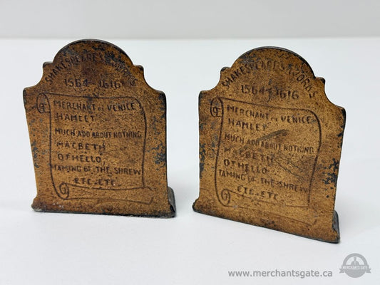 Cast Metal Shakespeare Bookends Merchant of Venice Hamlet Macbeth Othello Etched Pair