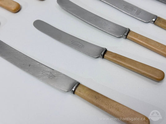 Vintage Cooper Brothers Sheffield Stainless Steel Butter Knives Set with Wood Handles