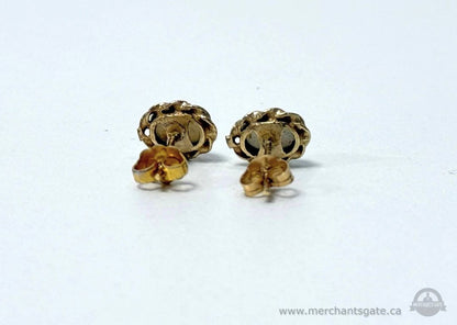 9K Gold Guernsey Opal Stud Earrings 375 Stamped Vintage Floral Setting