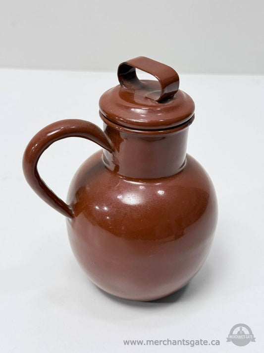 Vintage Brown Ceramic Stoneware Jug With Lid Glazed Pottery Pitcher