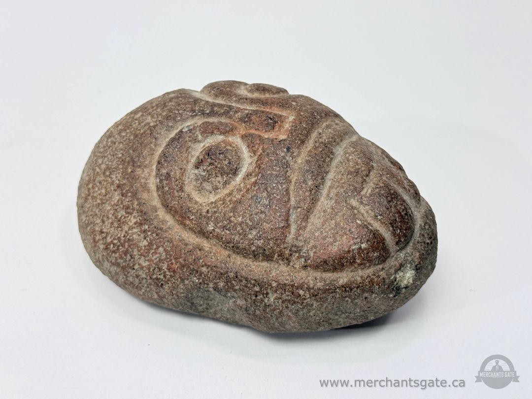 Carved Stone Decorative Object With Abstract Symbols Hand Carved Rock Sculpture