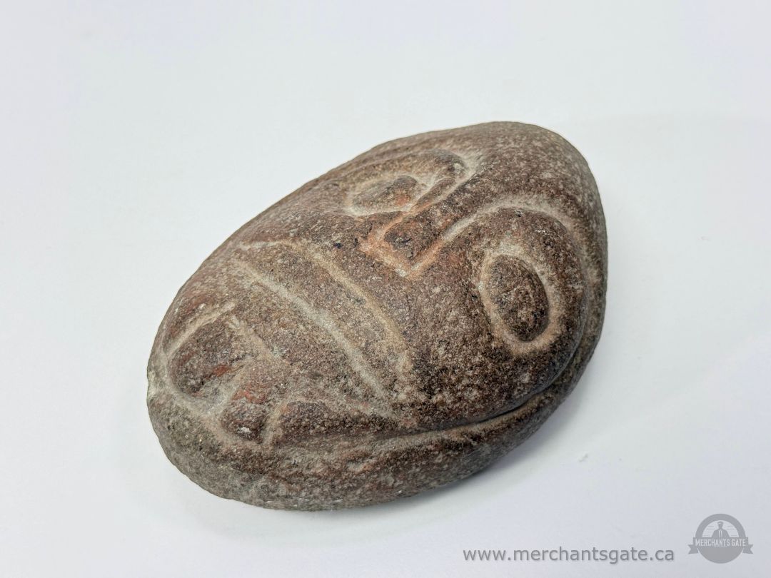 Carved Stone Decorative Object With Abstract Symbols Hand Carved Rock Sculpture