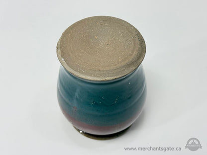 Hand Thrown Studio Pottery Vase Red And Teal Glaze Stoneware Approx 4.5 Inch Tall