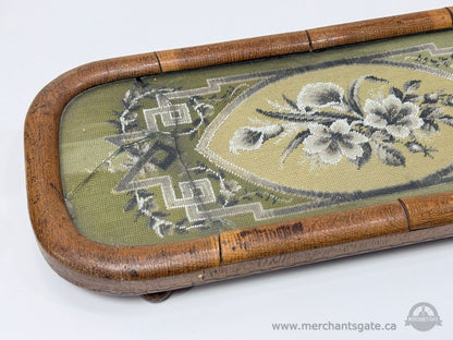 Antique Needlepoint Glass Top Decorative Panel With Wooden Frame Victorian Era