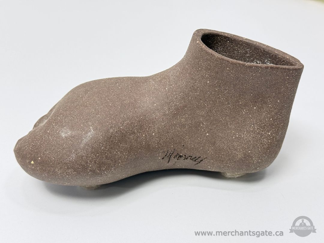 Signed Studio Stoneware Sculptural Shoe Vase Foot Form Art Pottery 7” Wide