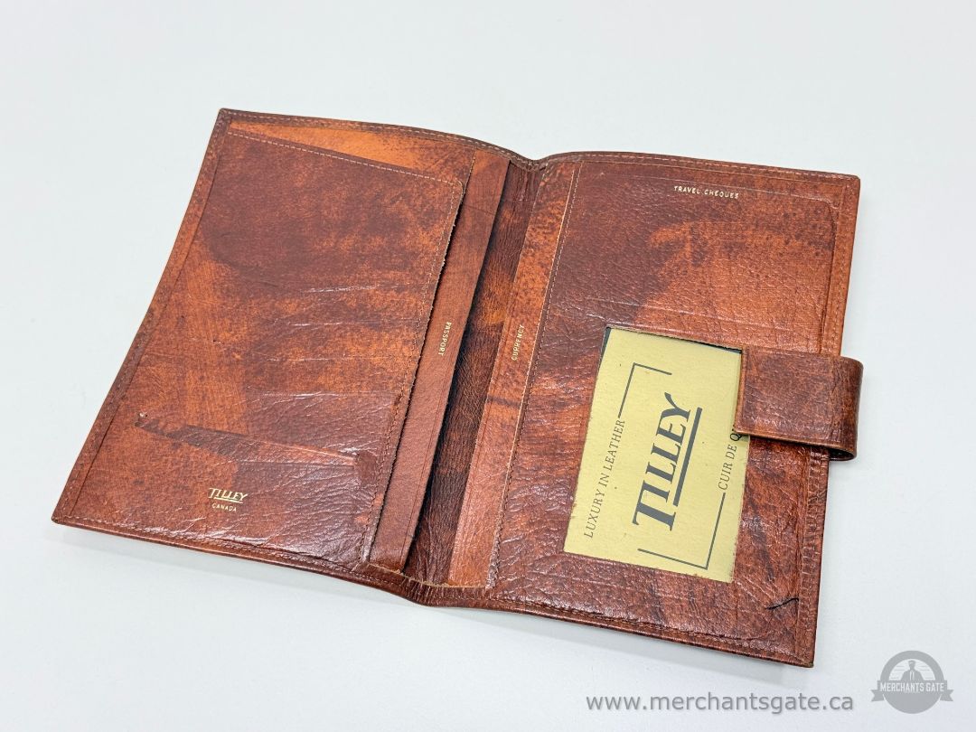 Tilley Leather Travel Wallet Passport Holder with Snap Closure Brown