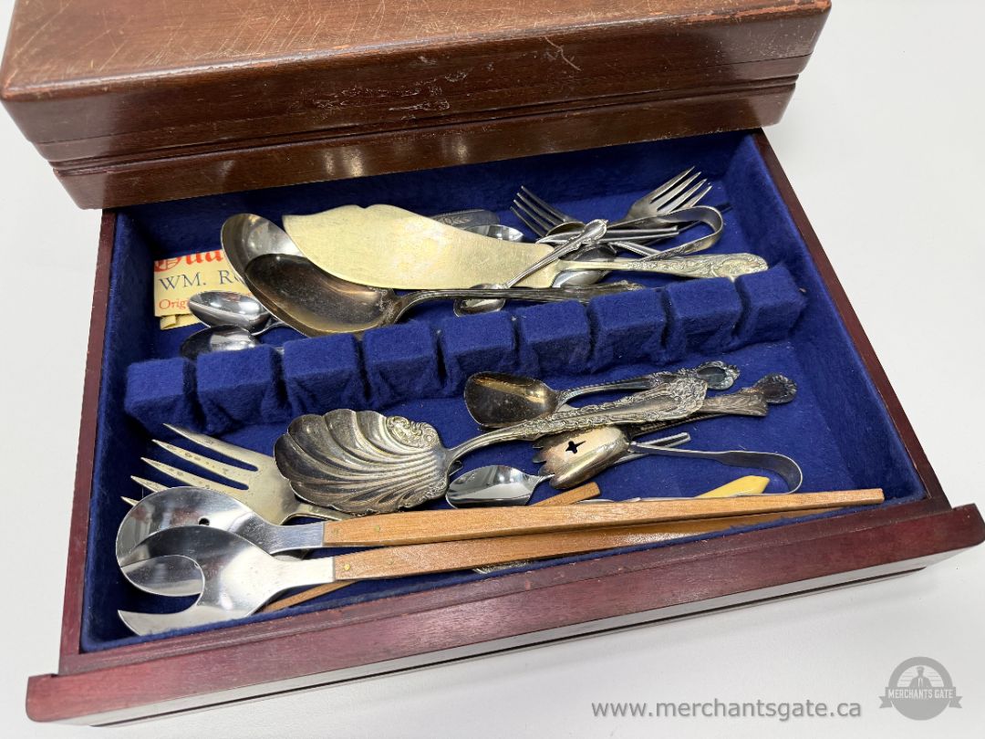 Vintage Silverplate Flatware Chest with Contents – Mixed Antique + Vintage Lot