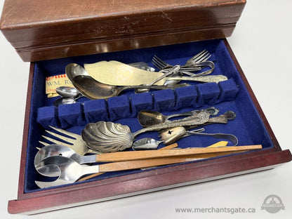Vintage Silverplate Flatware Chest with Contents – Mixed Antique + Vintage Lot