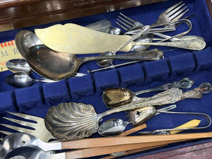 Vintage Silverplate Flatware Chest with Contents – Mixed Antique + Vintage Lot