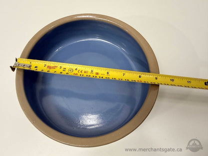 Vintage Stoneware Dog Bowl Blue Interior Crock England Style 9.25”