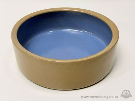 Vintage Stoneware Dog Bowl Blue Interior Crock England Style 9.25”